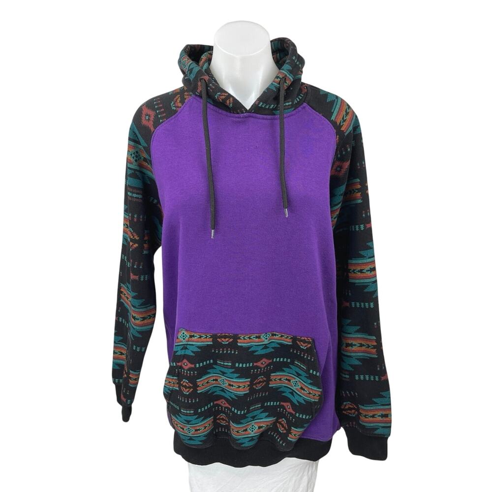 NU Trendz Women's Multicolor Tribal Colorblock Hoodie Hooded Sweatshirt Top M